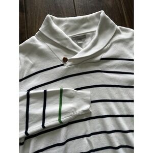 Grayson & Dunn Sweater Men's L White Black Striped Cotton Shawl Collar Pullover